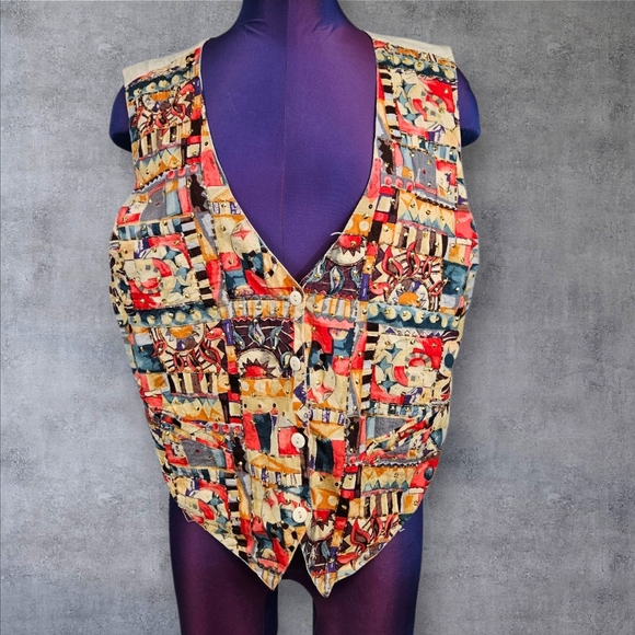 AJ Tops - Vintage 80s AJ Celestial Patchwork Colorful Sequin Vest Size Medium Women's B113